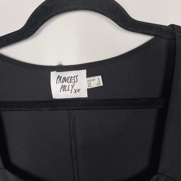 Princess Polly Size 2 Black Puff Sleeve Bodysuit Square Neckline Sheer Stretch - Picture 8 of 12